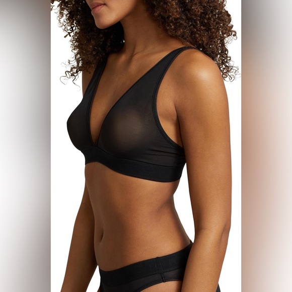 NWT Polo By Ralph Lauren Mesh  Unlined Plunge Tailored logo Bralette in onyx - Picture 2 of 8